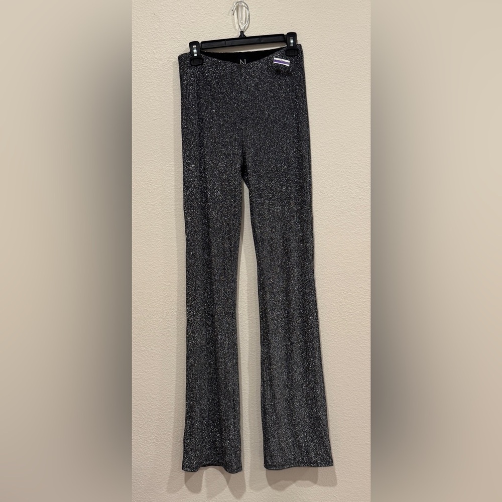 Naked Wardrobe Black Glitter Flare Pants